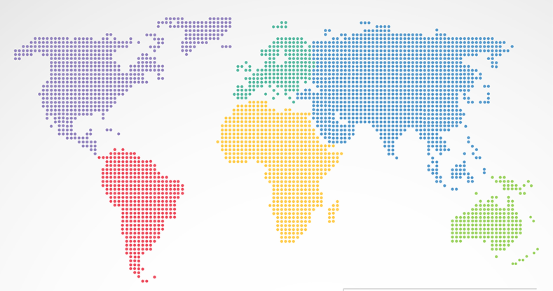 World map showing global market coverage by region